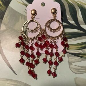 Elegant Gold and Red Chandelier Earrings